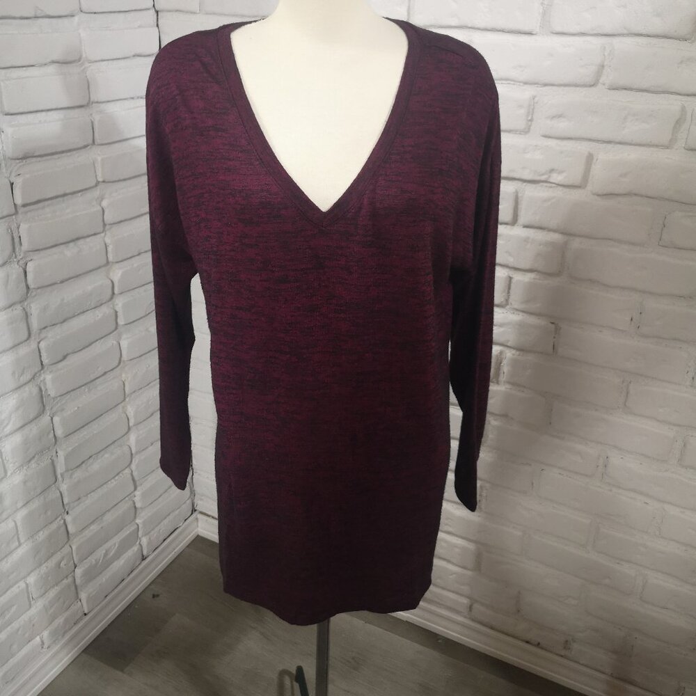 Addition Elle Ladies Size 1X Burgundy & Black V-neck Long Sleeves Tunic Top